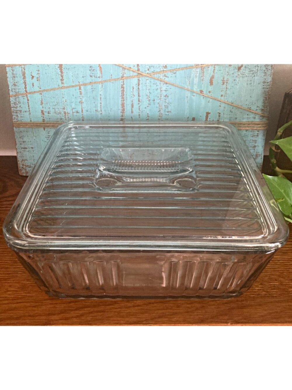VTG 1932 Anchor Hocking Refrigerator Dish Box Large Clear Glass 9X9" w Lid READ